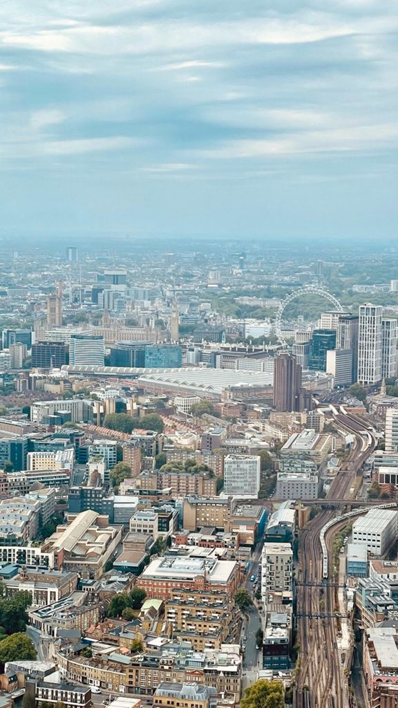 Vue sur Big Ben et London Eye depuis The Shard à Londres
